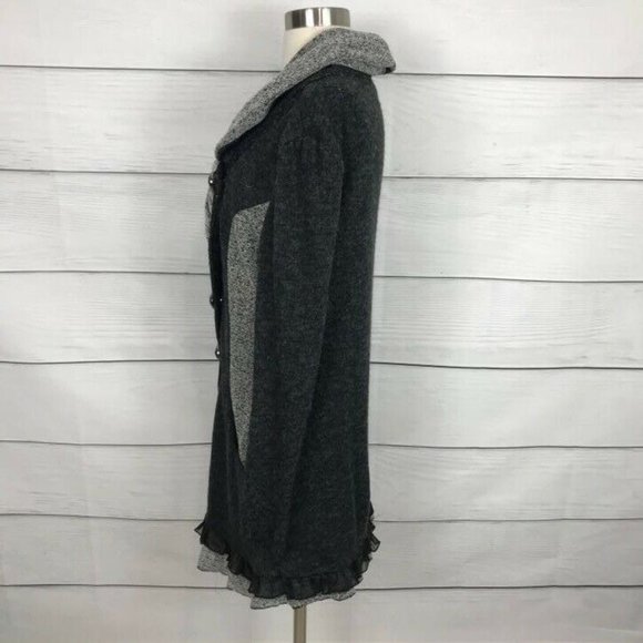 The Pyramid Collection Collared Ruffle Knit Jacket M Asymmetrical Duster Gray - Picture 6 of 10